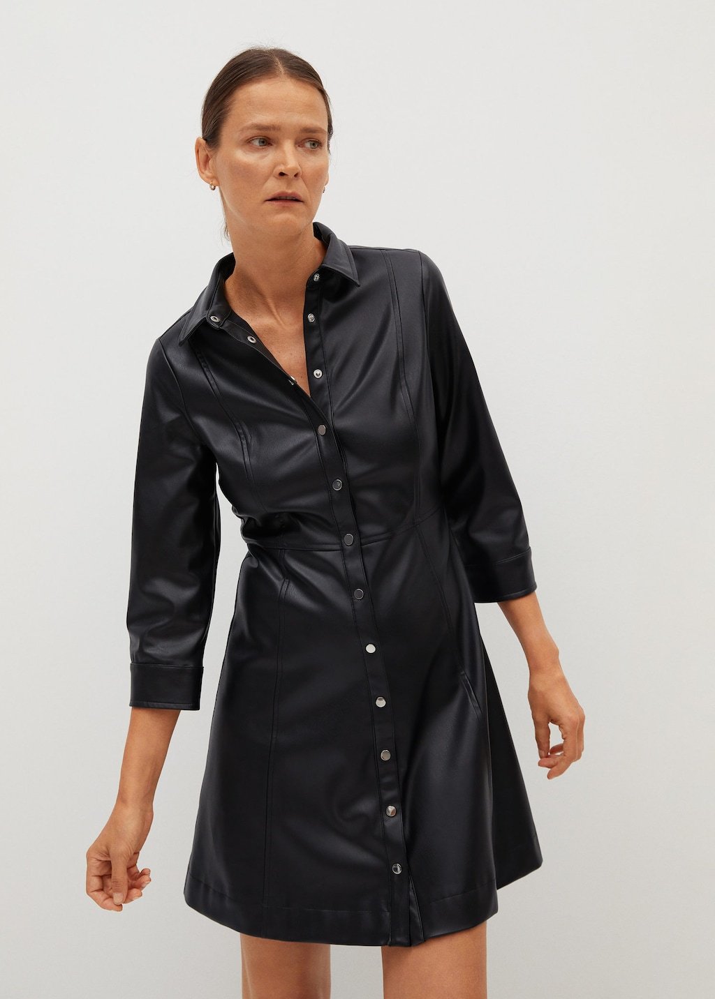 Faux-leather shirt dress