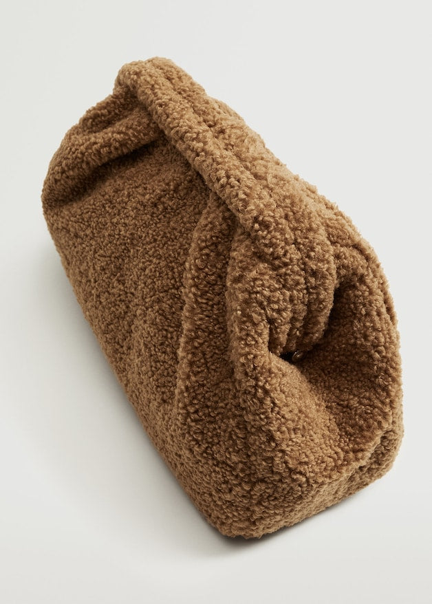 Textured faux-shearling clutch