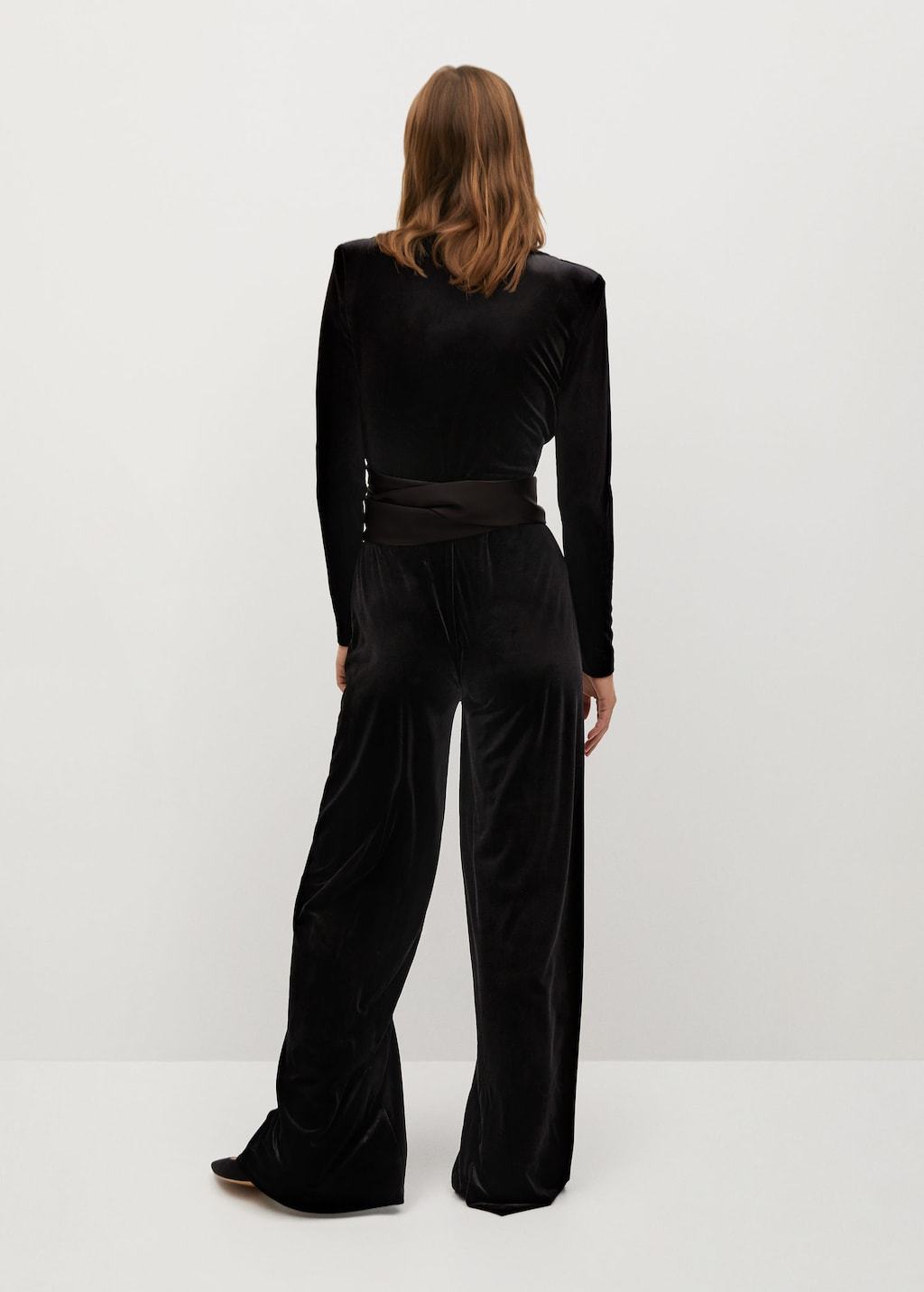 Bow velvet textured jumpsuit