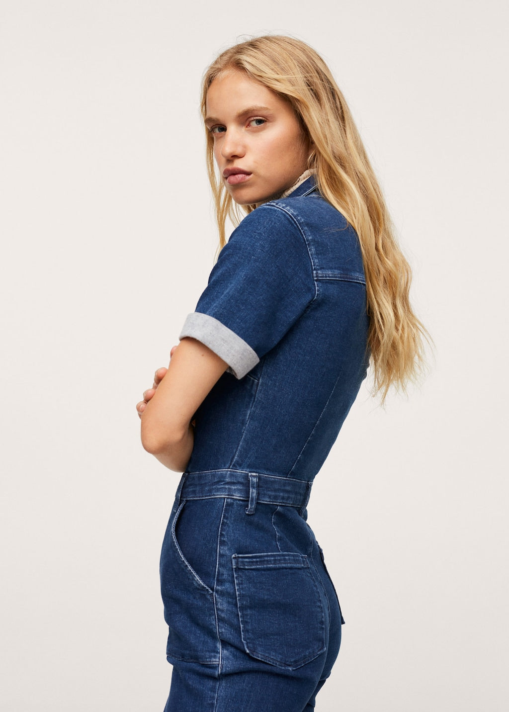 Zip denim jumpsuit
