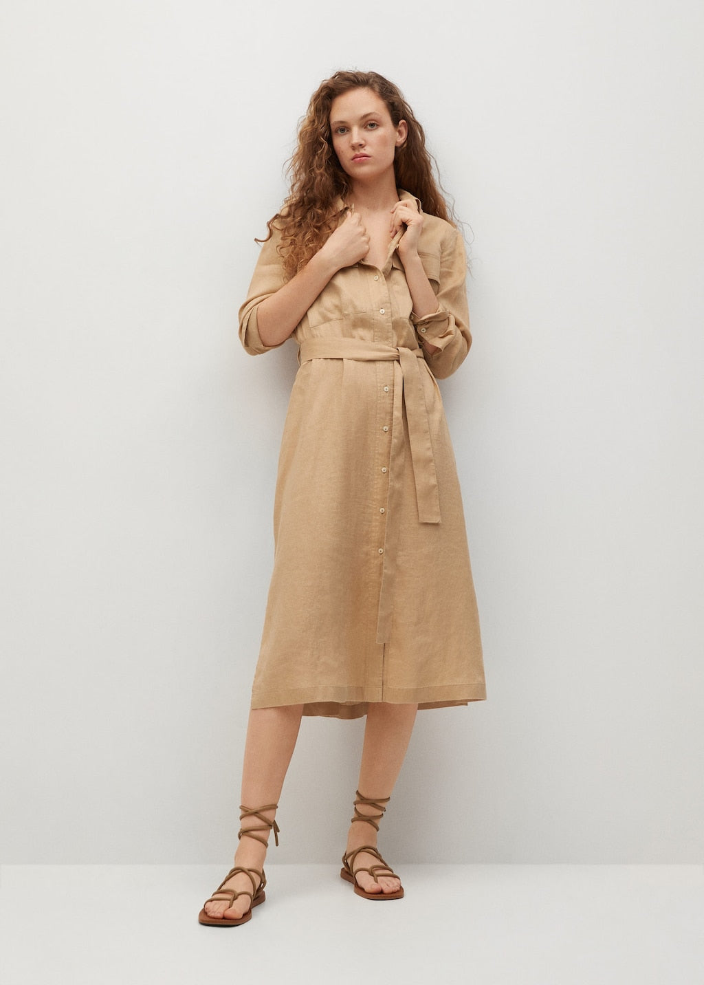 Linen-blend shirt dress