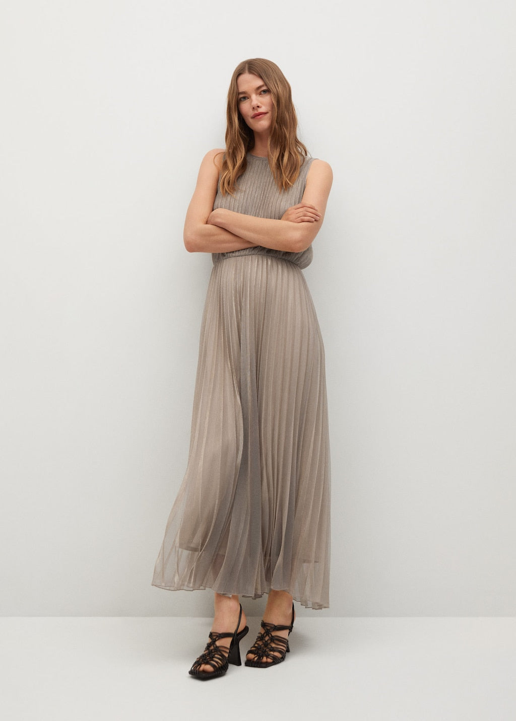 Metallic pleated dress