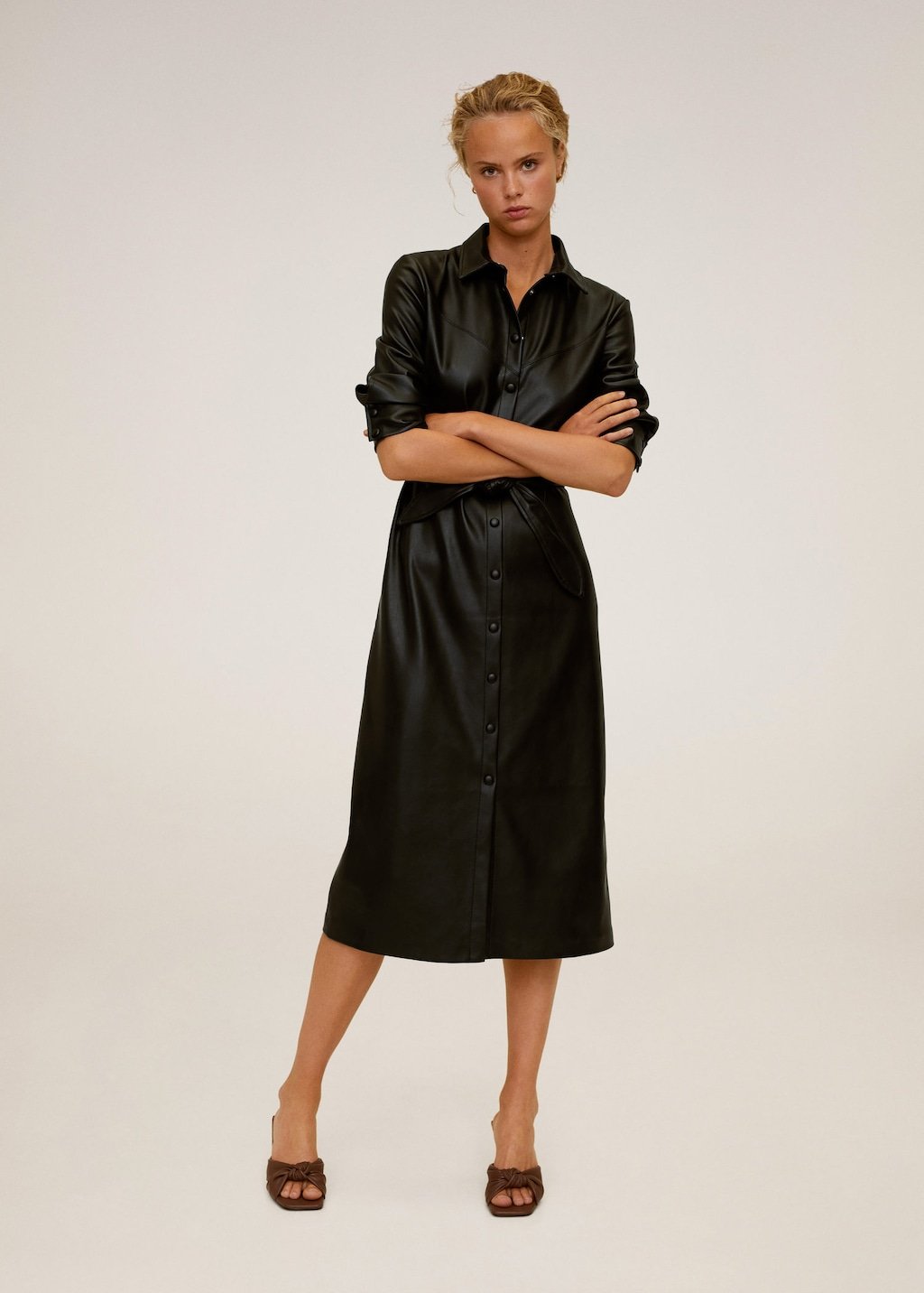 Faux-leather shirt dress