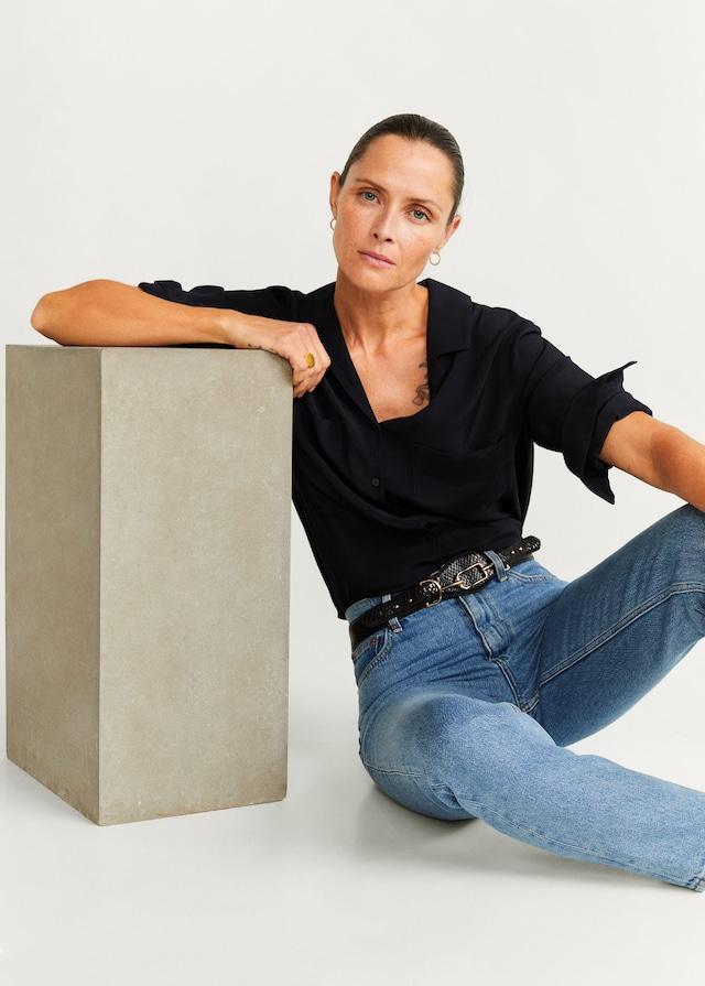 Chest-pocket flowy blouse