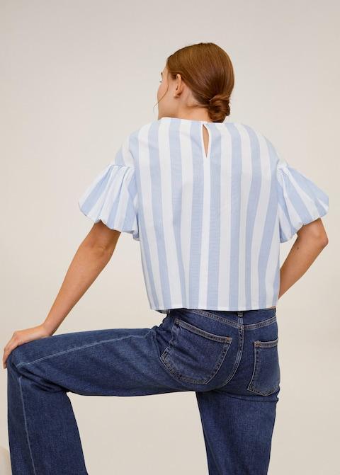 Puffed sleeves striped shirt