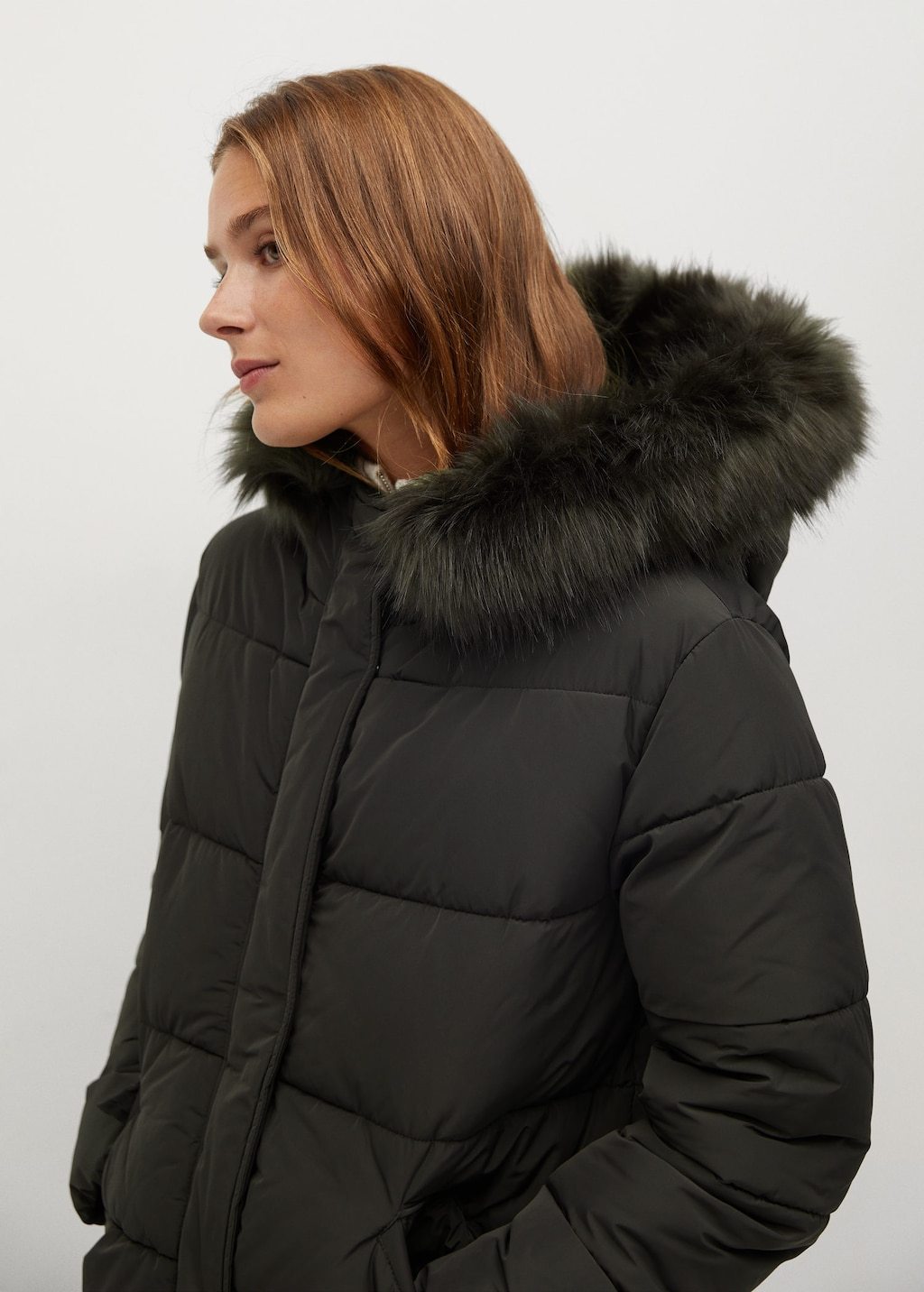 Detachable faux-fur quilted anorak