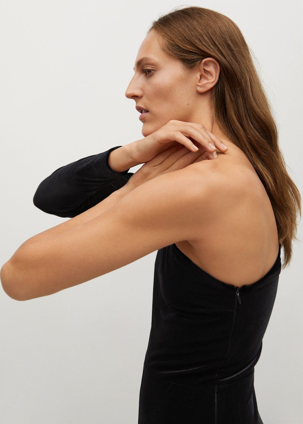 Asymmetric velvet jumpsuit