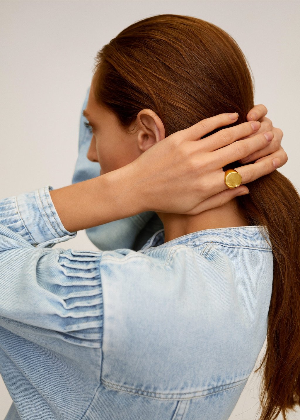 Puffed sleeves denim shirt