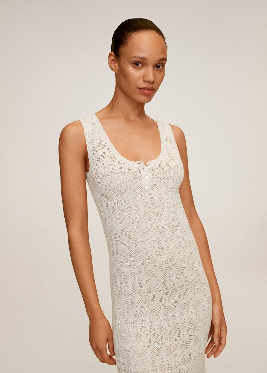 Openwork detail linen dress