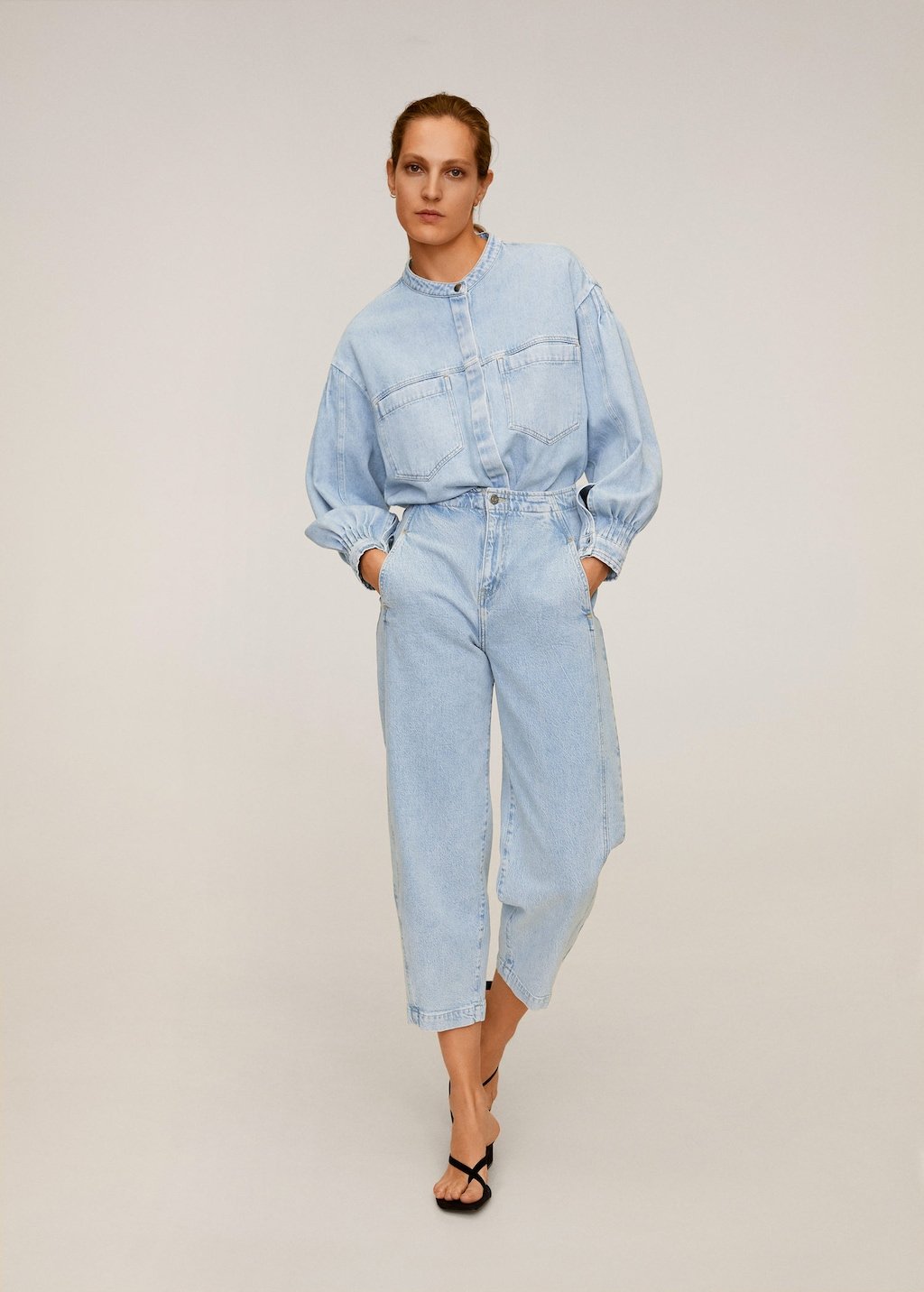 Puffed sleeves denim shirt