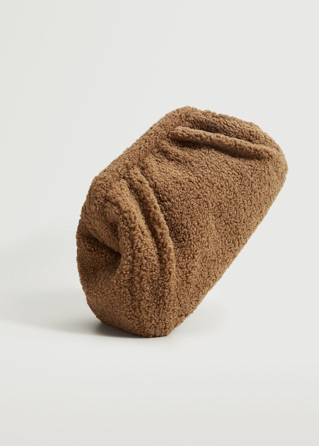 Textured faux-shearling clutch
