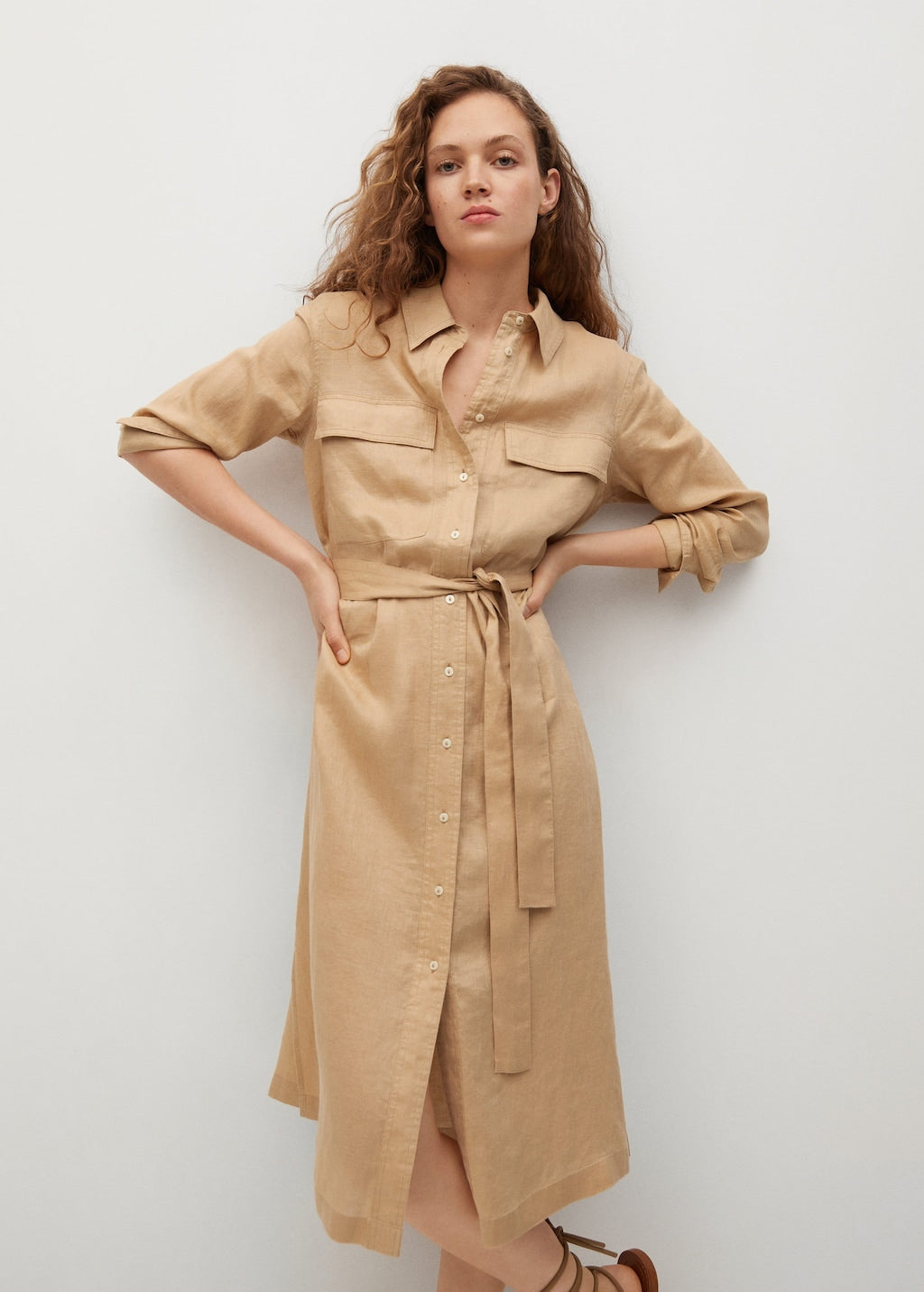 Linen-blend shirt dress