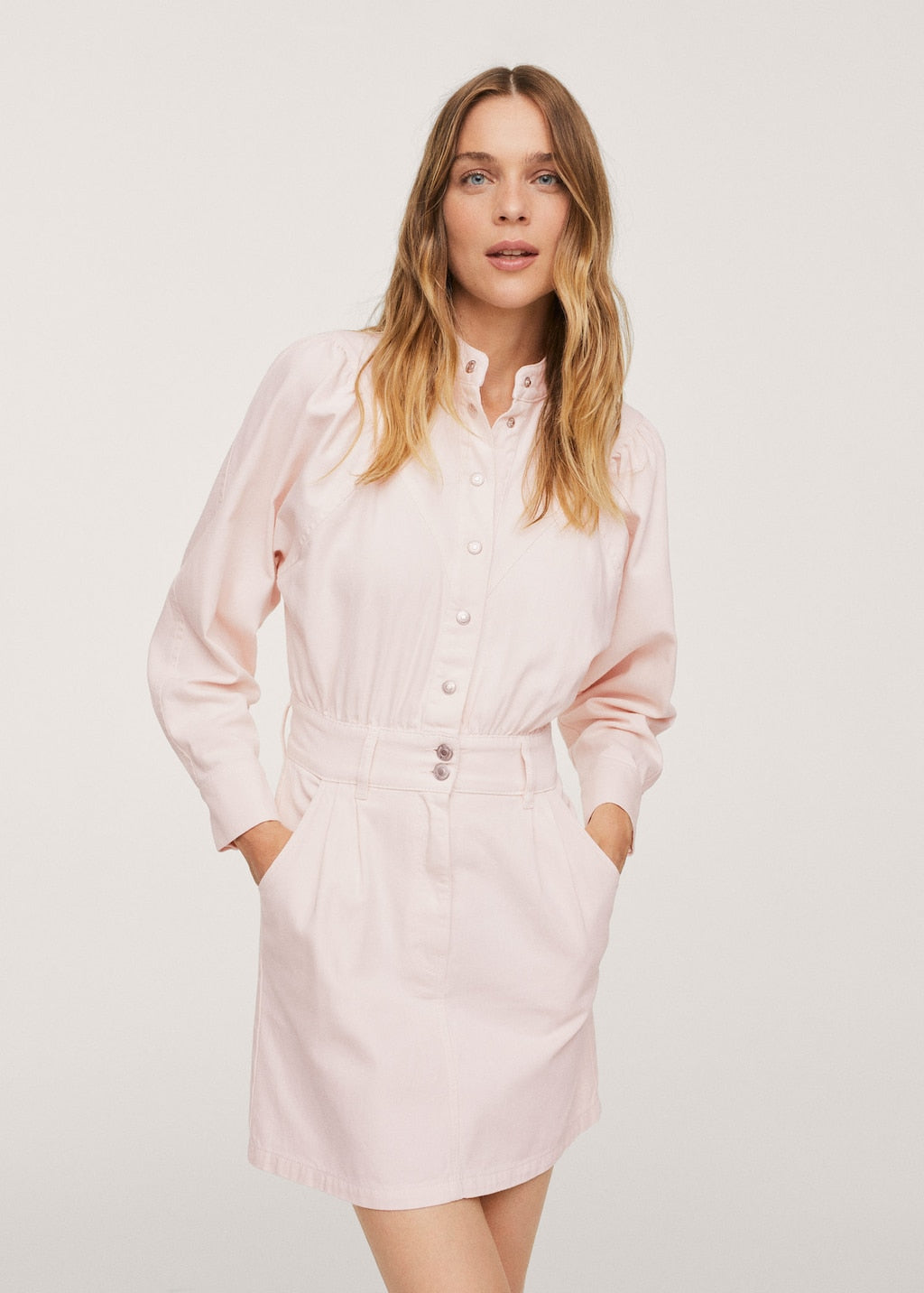 Denim dress with puffed sleeves