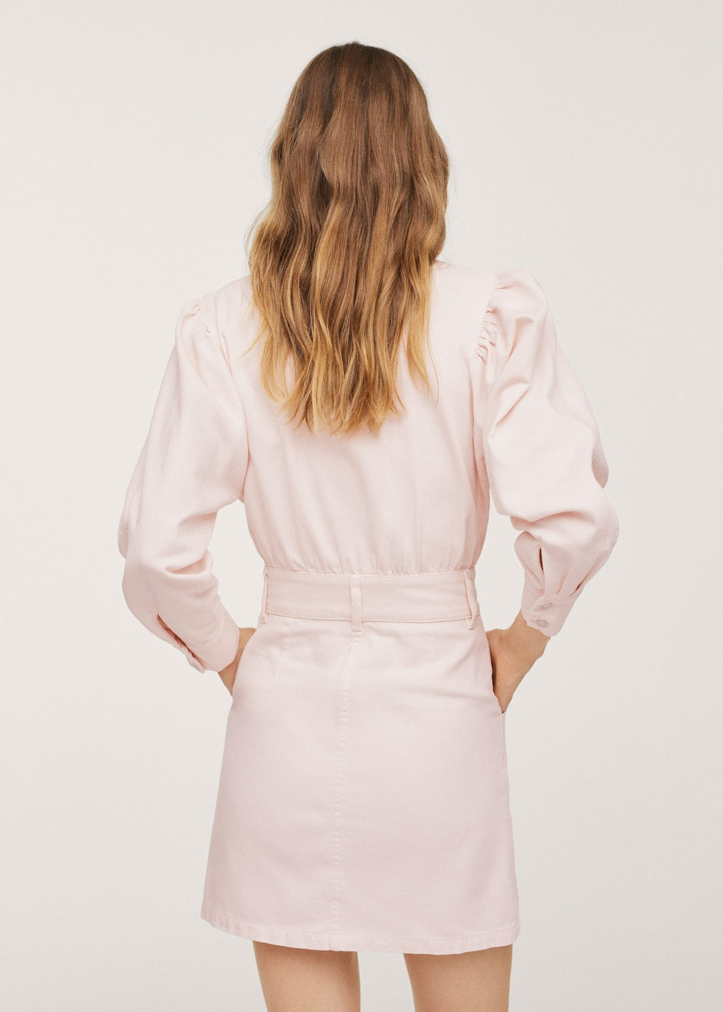 Denim dress with puffed sleeves