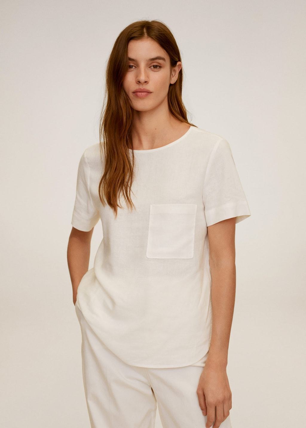 Pocket linen-blend blouse