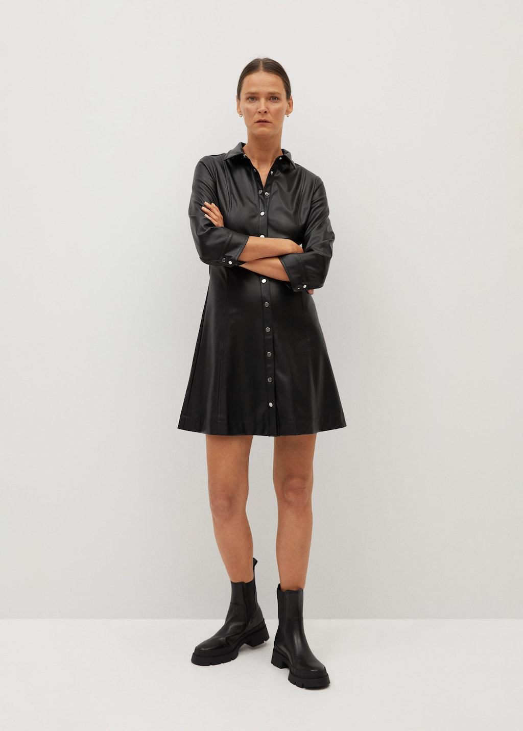 Faux-leather shirt dress