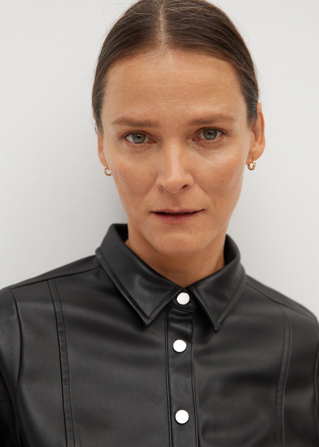 Faux-leather shirt dress