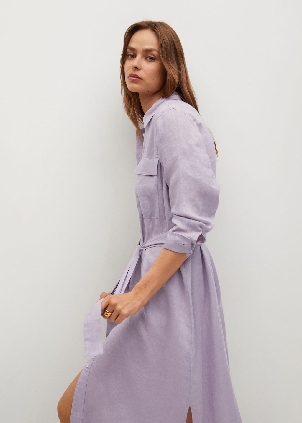 Linen-blend shirt dress