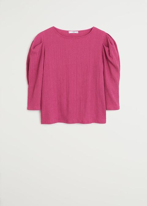 Puffed sleeves pleated t-shirt