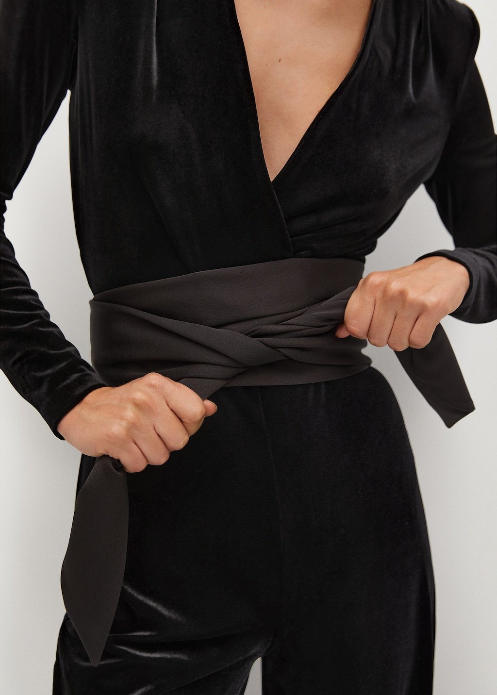 Bow velvet textured jumpsuit