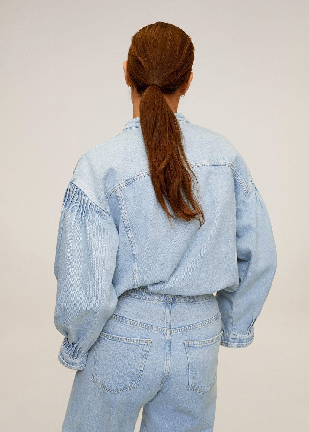 Puffed sleeves denim shirt