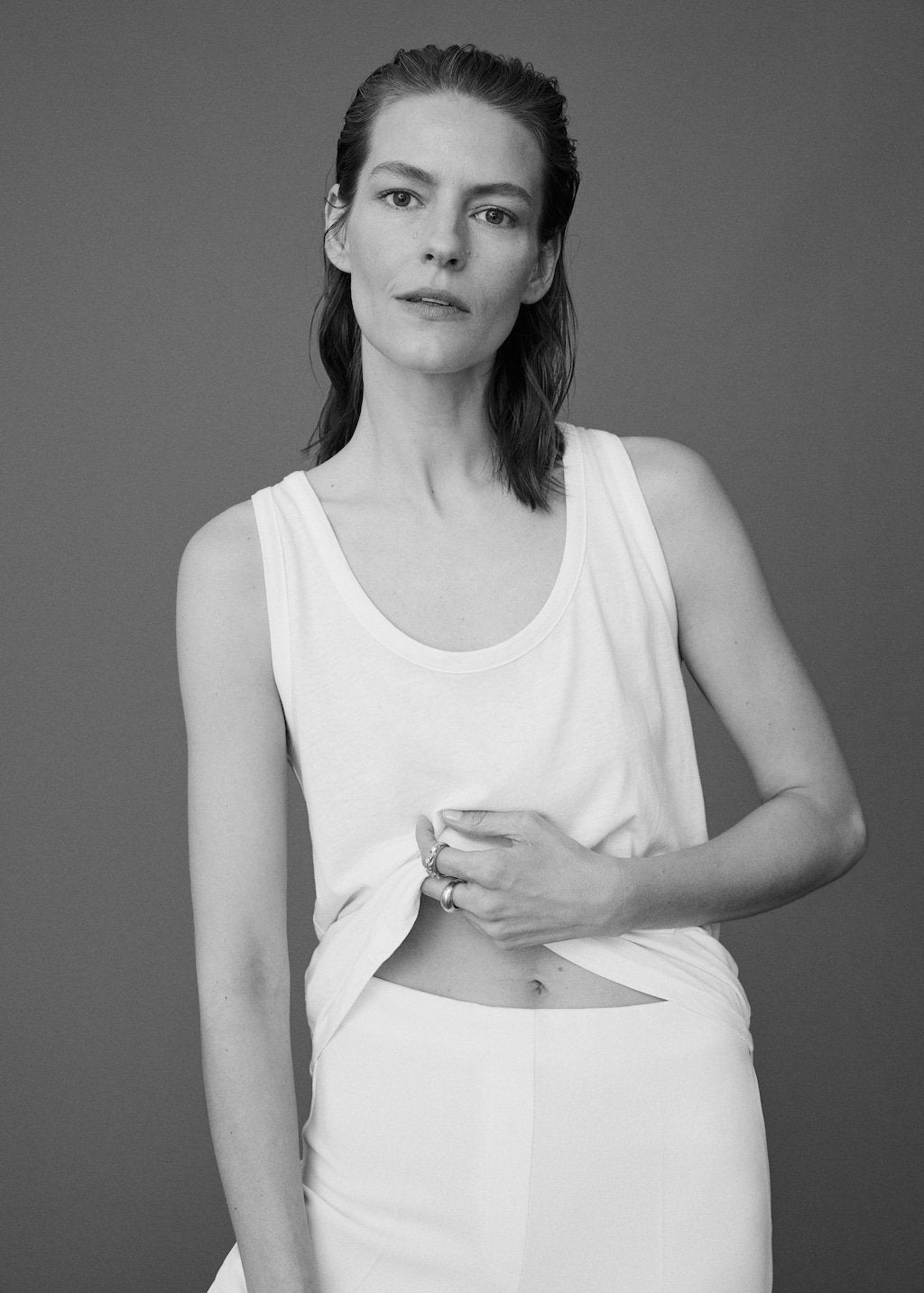 Strap cotton T-shirt