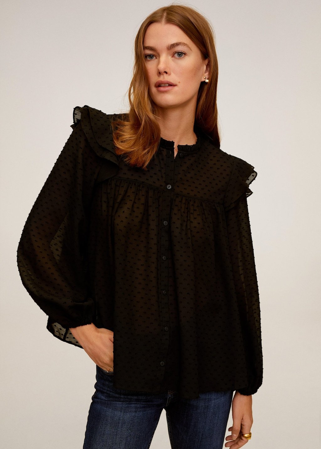 Ruffled embroidered blouse
